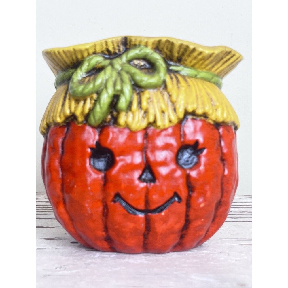 Vintage Pumpkin Jack-O-Lantern Scarecrow Planter Halloween Ceramic Retro Charm
